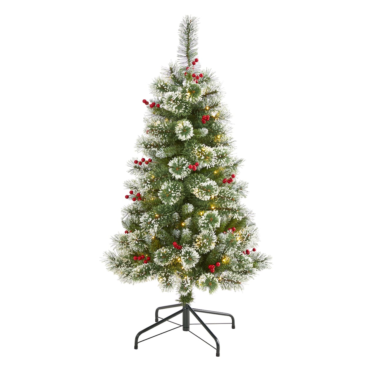 4ft. Pre-Lit Frosted Swiss Pine Artificial Christmas Tree with Berries, Clear LED Lights